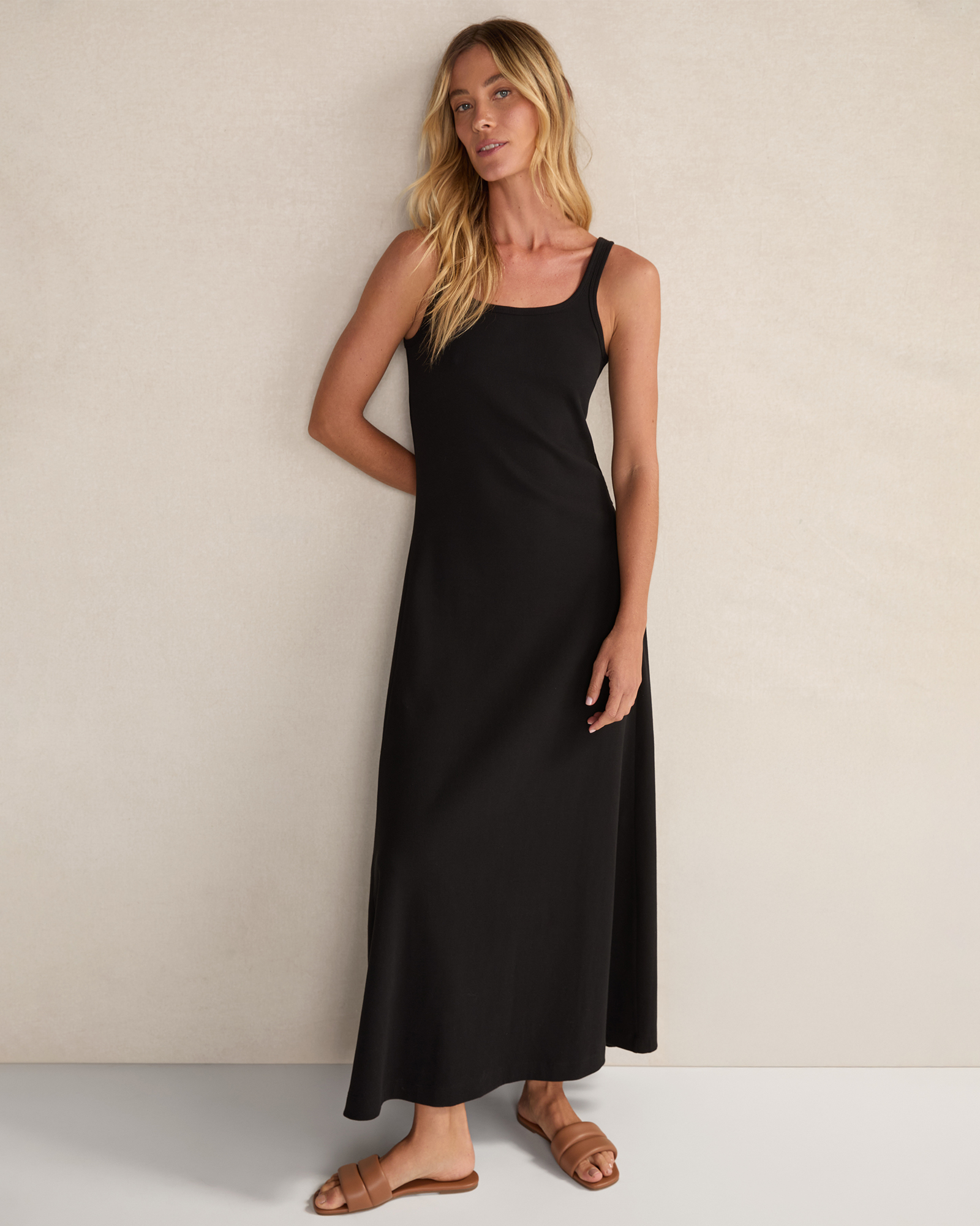 Organic Cotton Rib Knit Maxi Dress Black XL 105$