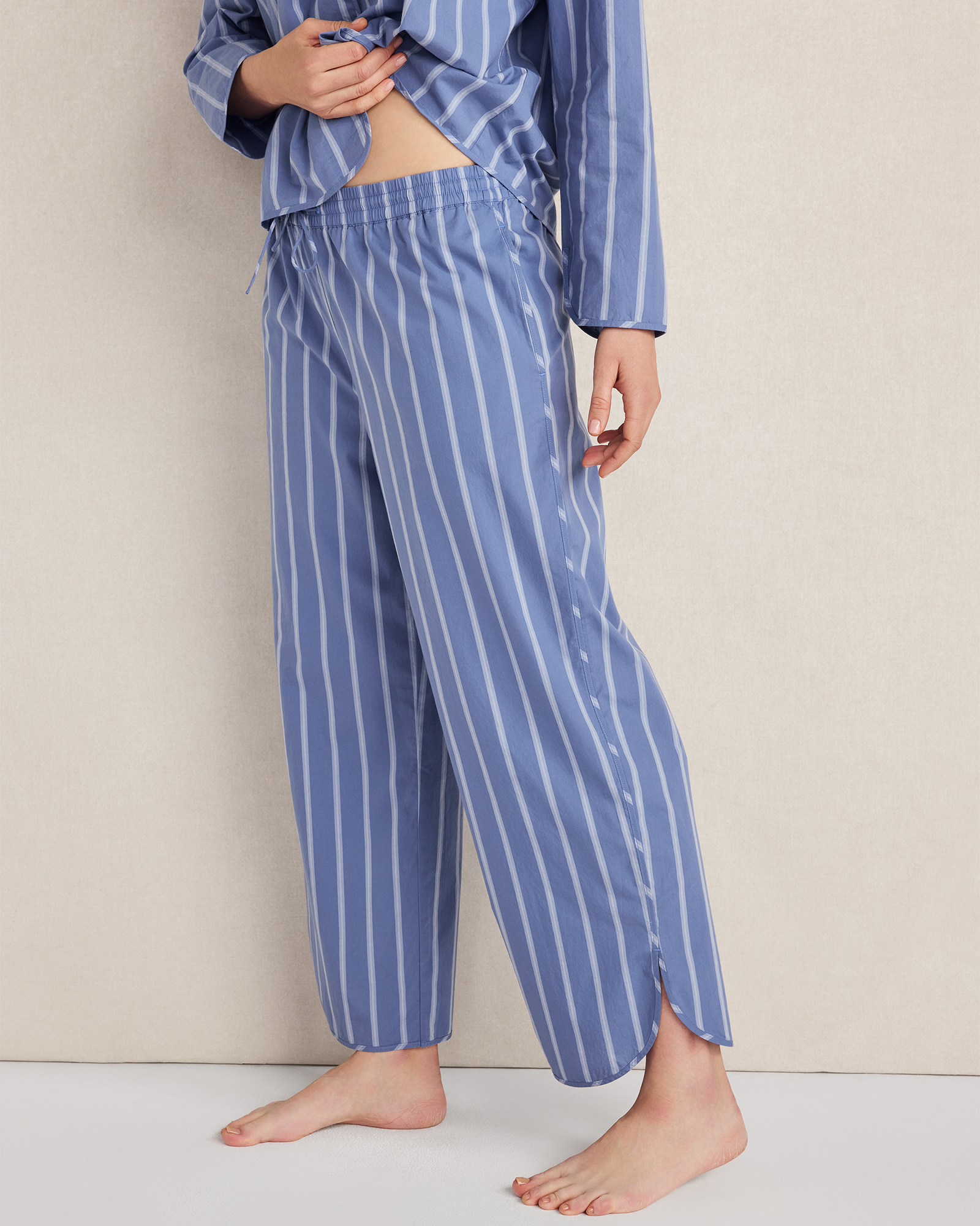Organic Cotton Poplin Pinstripe Pajama Pants | Pinstripe Lake Multicolor | XS