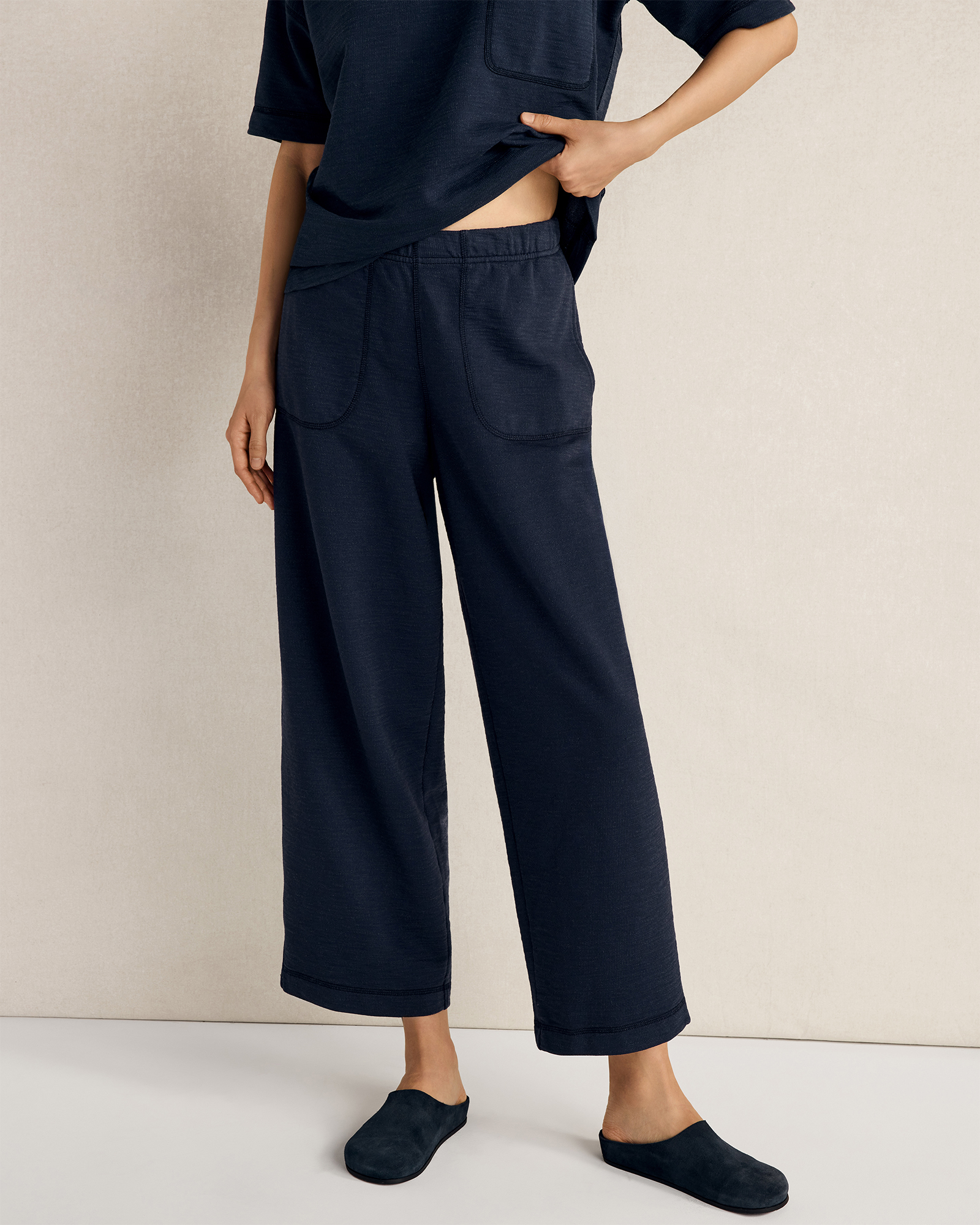 Garment-Dyed Organic Cotton Slub Terry Pants | Garment Dye Nightfall | XXS