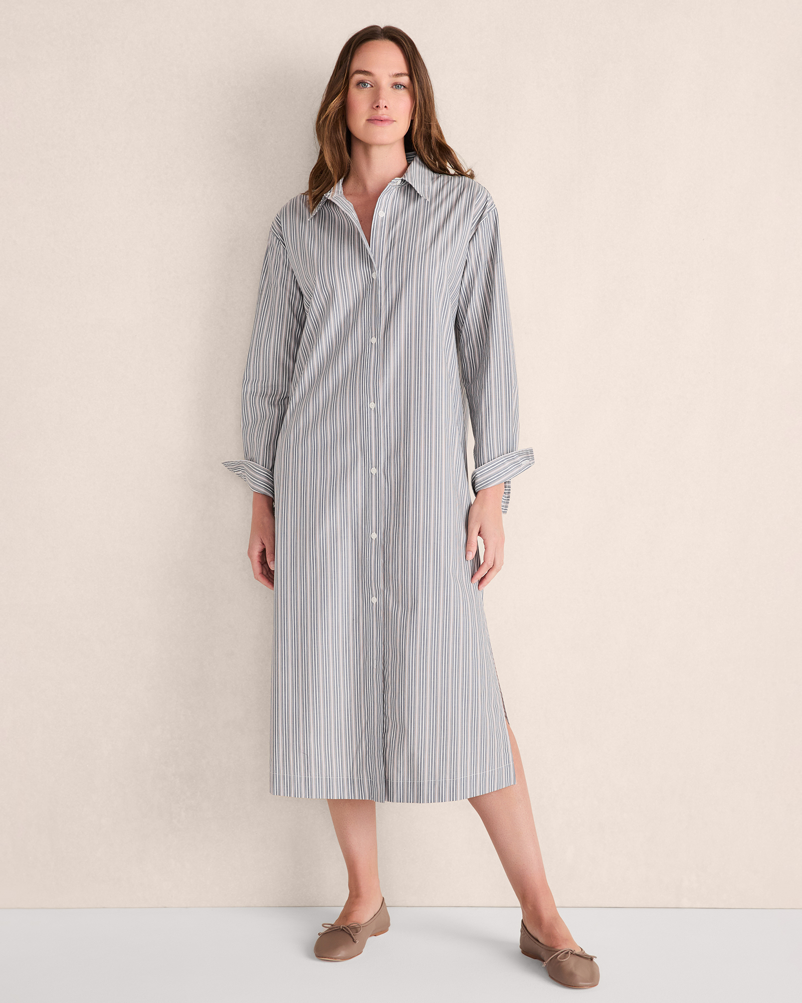 Organic Cotton Poplin Buttondown Midi Dress Midnight Multicolor Medium 90$