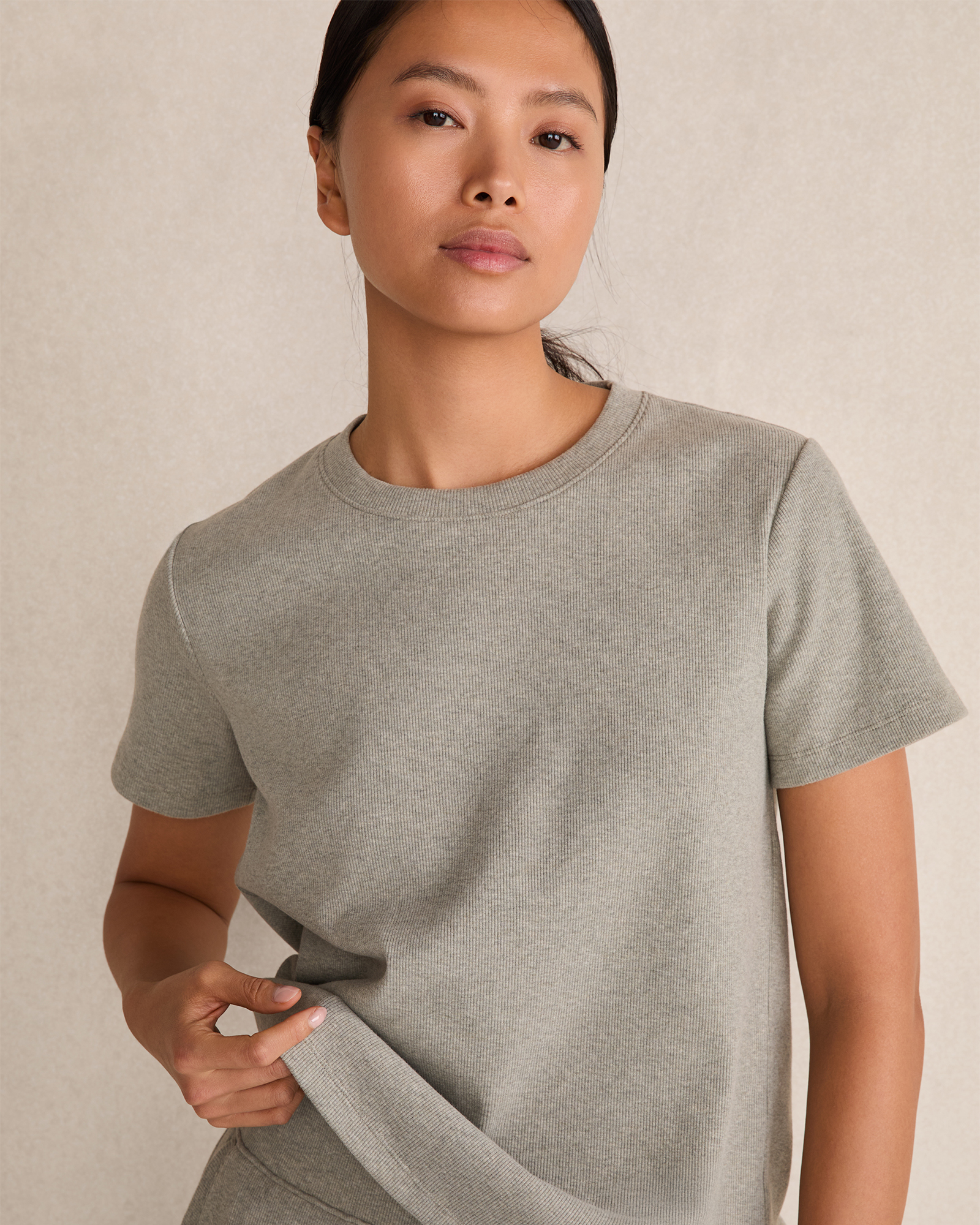 Resti Organic Cotton Rib Knit T-Shirt | Vetiver Heather | XS