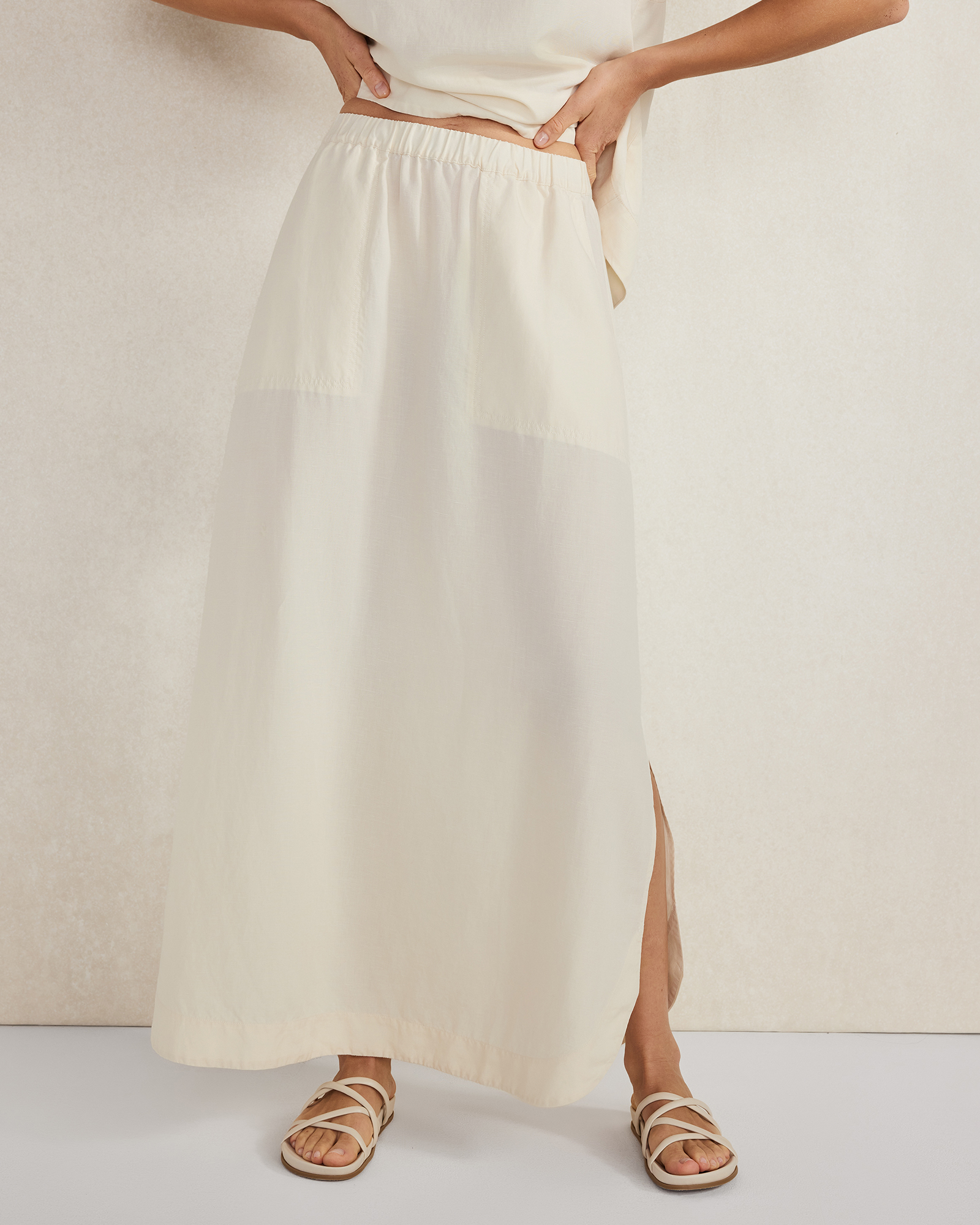 Linen Blend Maxi Shirttail Skirt Buttermilk XXS 115$