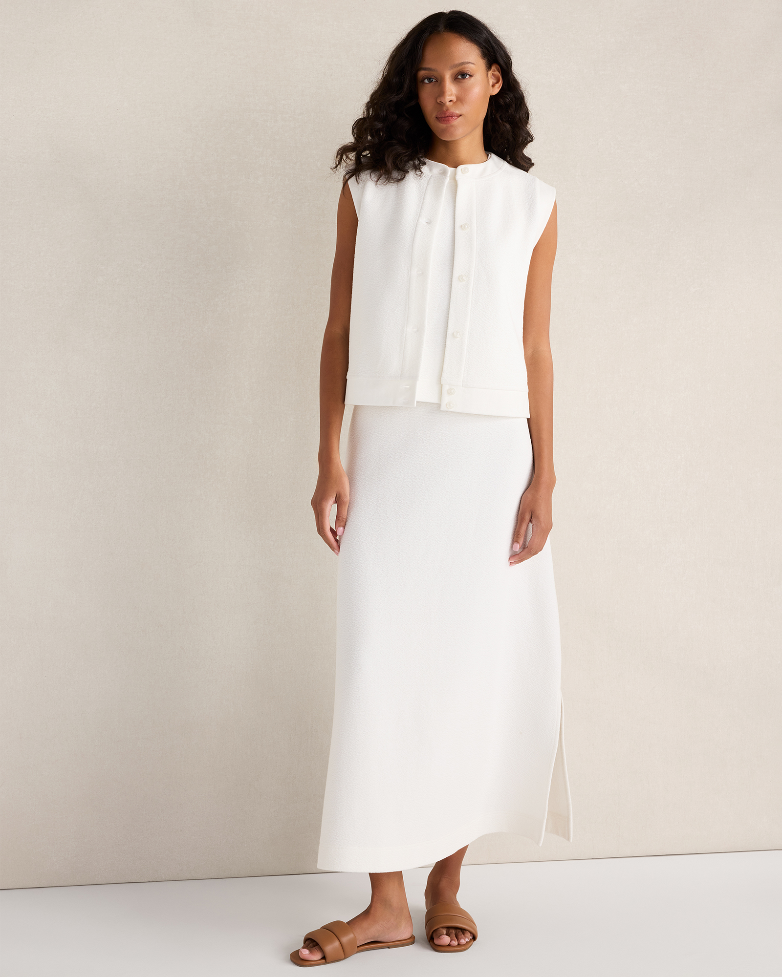 Cotton Blend Textured Midi Skirt White Large 88$