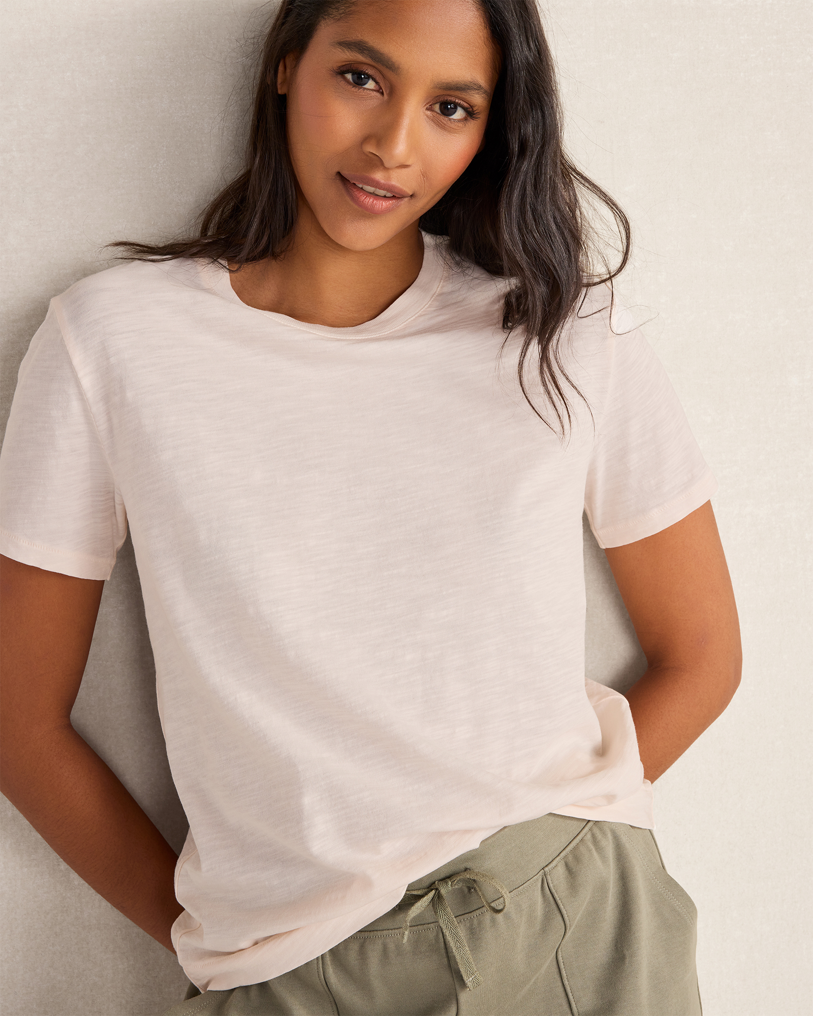 Organic Cotton Slub Jersey Short Sleeve T-Shirt | Garment Dye Whisper Pink | Large