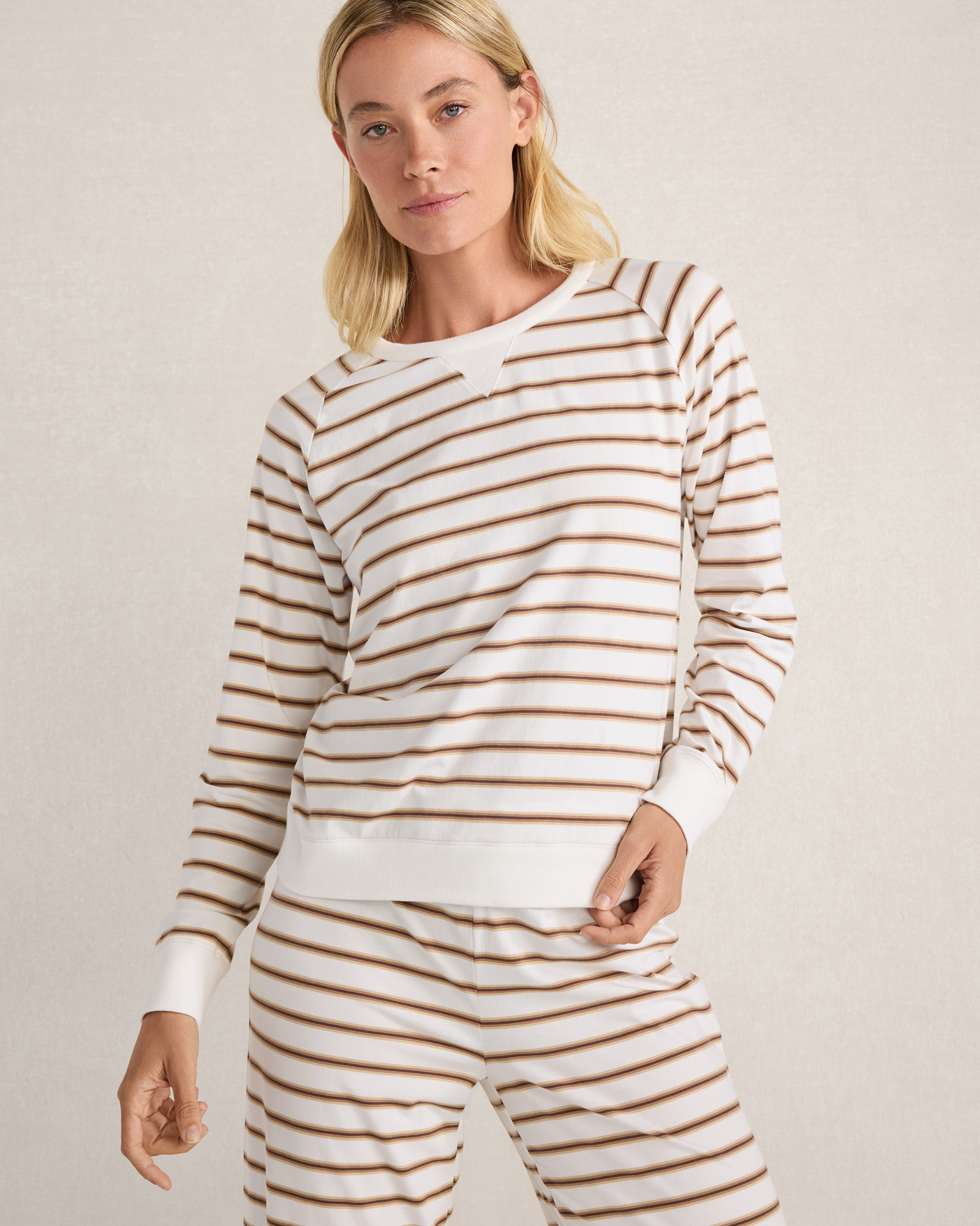 Organic Cotton Jersey Striped Baseball T-Shirt | White/Cortado Stripe | XXL