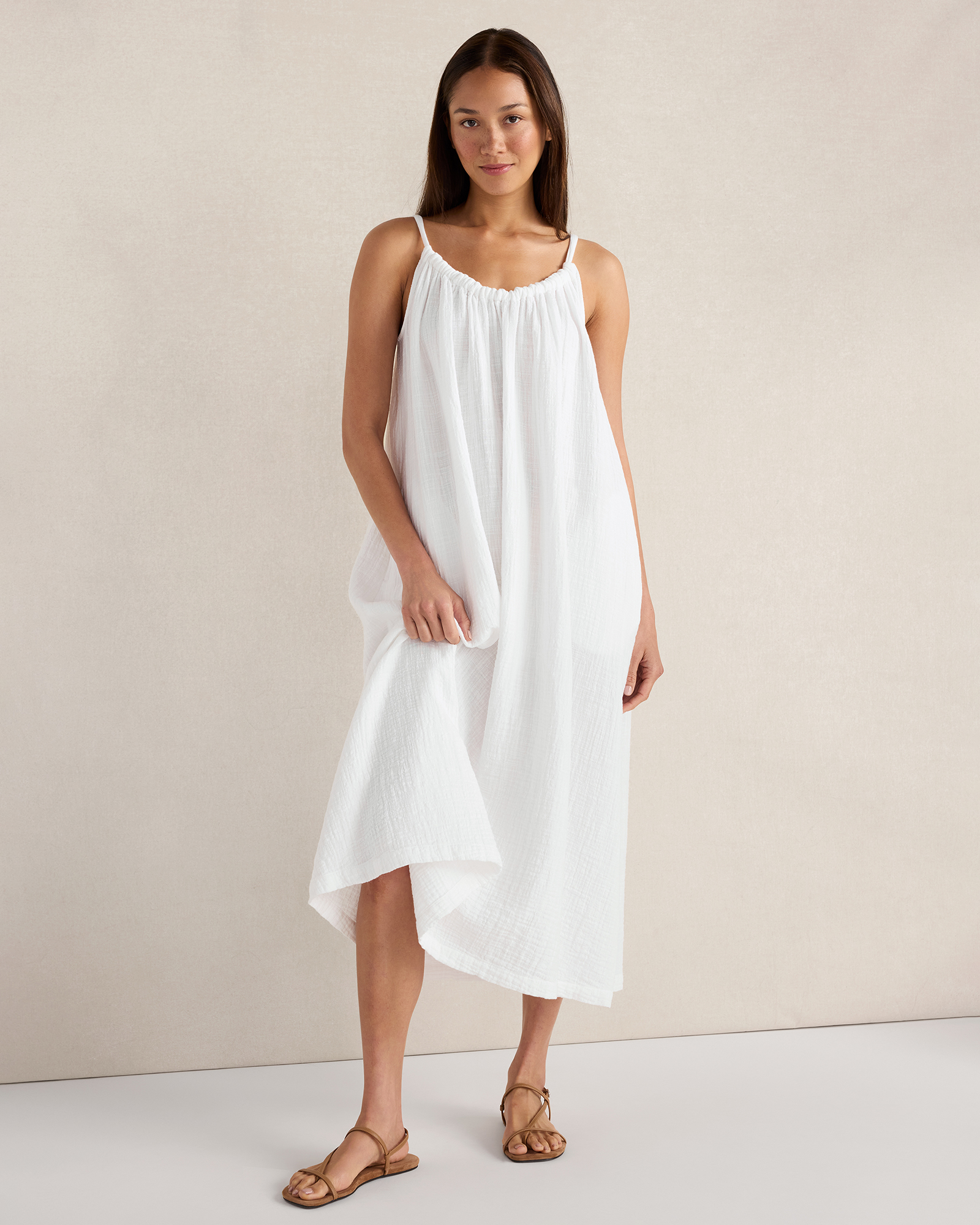 Textured Cotton Gauze Flowy Midi Dress White XL 88$